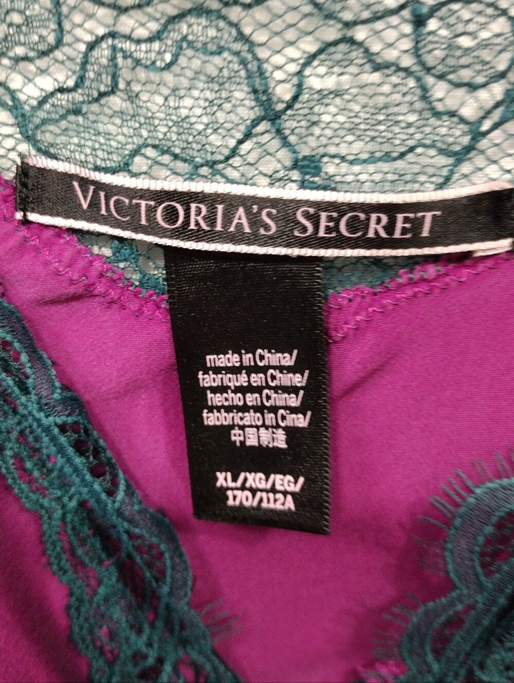 Victoria's Secret Magenta Slip with Dark Green Lace Trim Women's XL Romantic - Picture 6 of 6